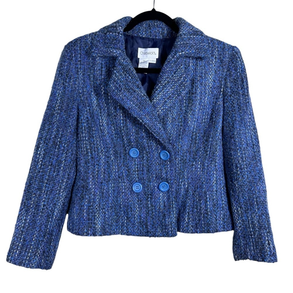 Chadwicks Jacket Blue Multi Tweed Collared Double Breasted Lined Size 10P